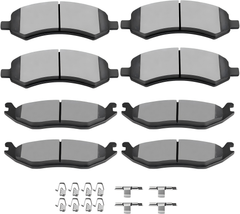 D967 D1084 8pcs Ceramic Front Rear Brake Pads With Clips Fit For 2007-2009 For Chrysler Aspen/For Dodge Durango,2006-2010 For Dodge Ram 1500,2011-2018 For Ram 1500,2019-2022 For Ram 1500 Classic